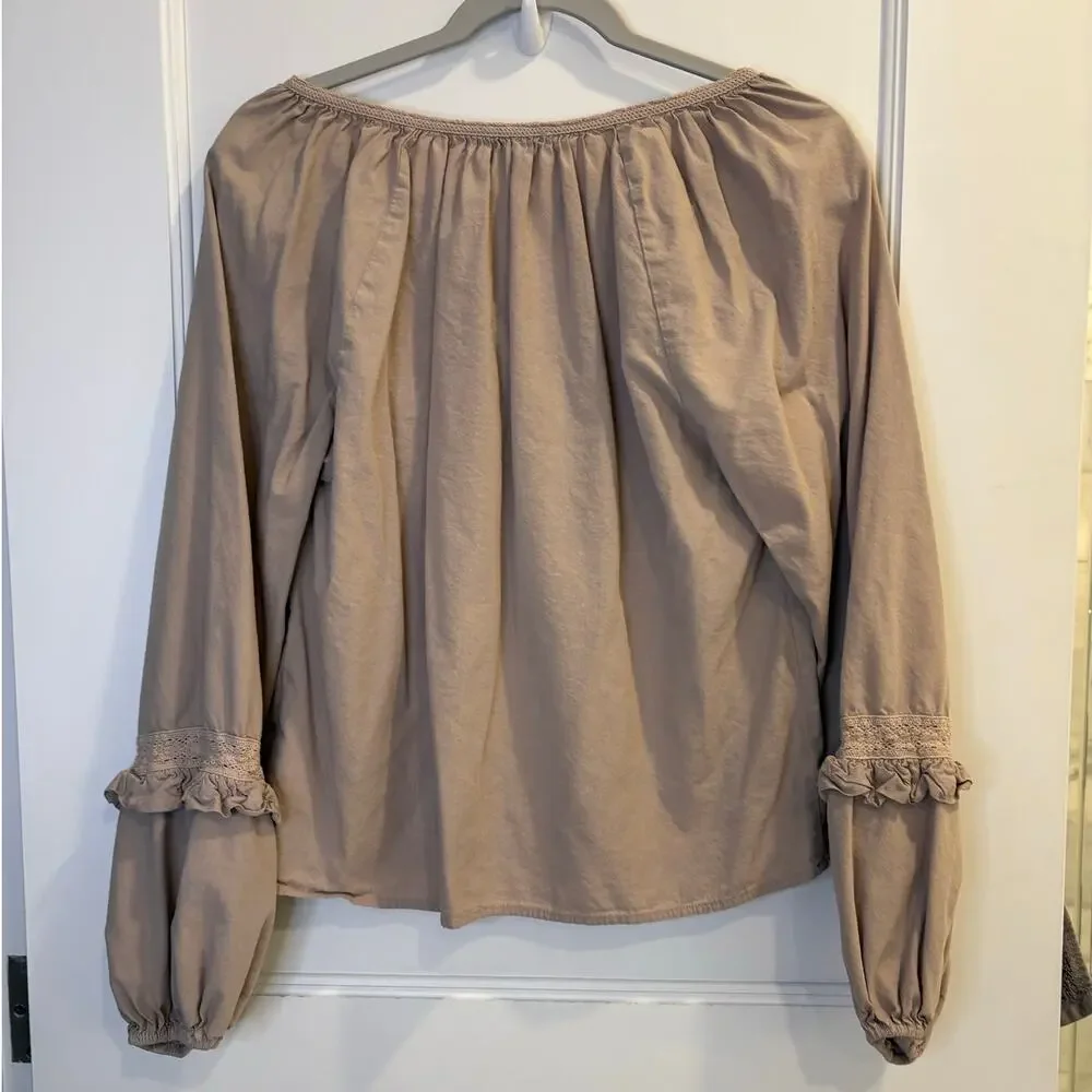 Evereve Elli Poplin Top Sandstone Beige Size Woman’s Small Balloon Sleeve - Picture 4 of 7